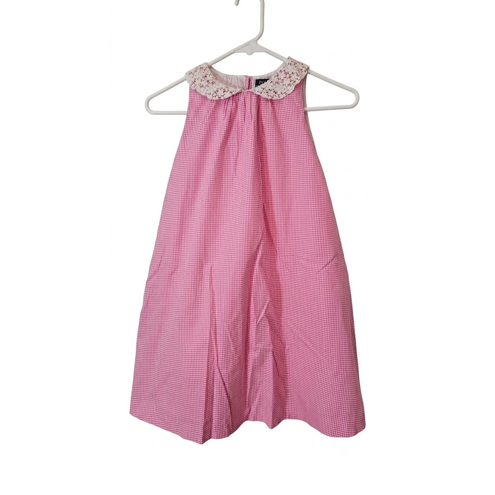 Polo Ralph Lauren Dress Kids Size 10 Pink Gingham Excellent Lace Collar Trapeze